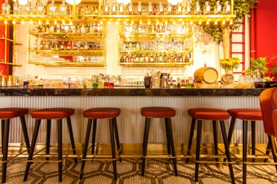 posh brightly lit bar without people