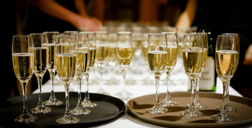 champagne flutes on trays