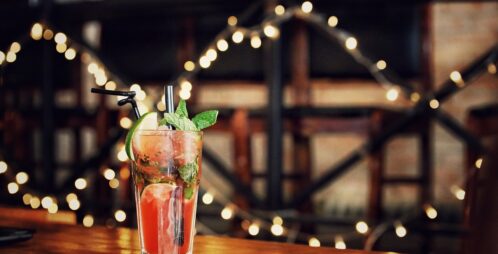 Mojito sitting at a bar